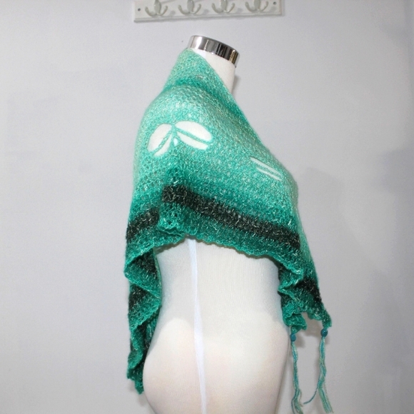 Dragonfly Crochet Shawl Wrap Teal Aqua Soft HANDCRAFTED - Picture 4 of 13